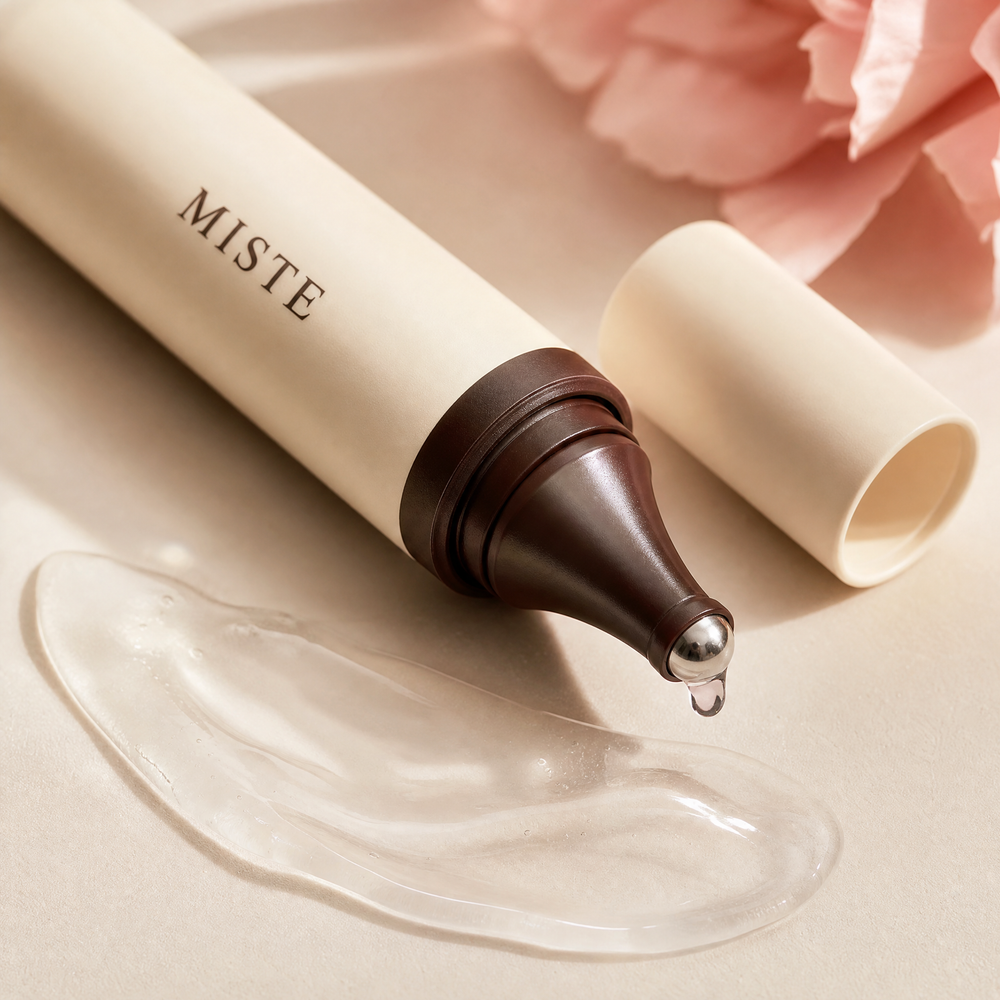 Miste serum roll-on metal ball applicator tip and gel texture